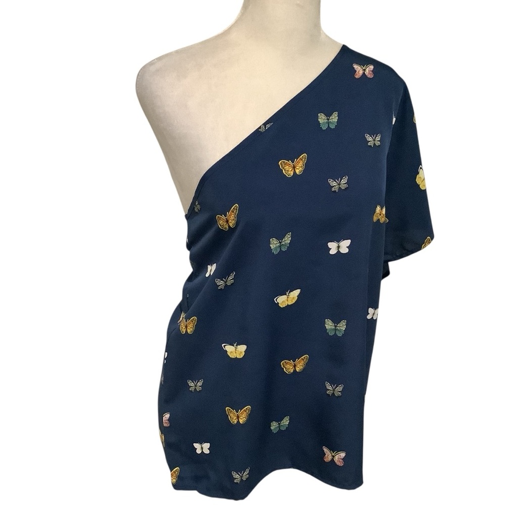 BellanBlue Navy Butterfly One-Shoulder Blouse BRAND NEW W/TAGS